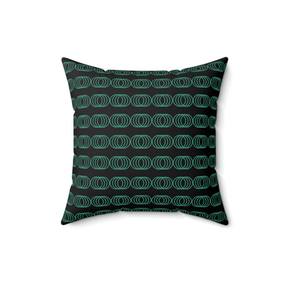 Spun Polyester Square Pillow Case "Green Circles on Black”