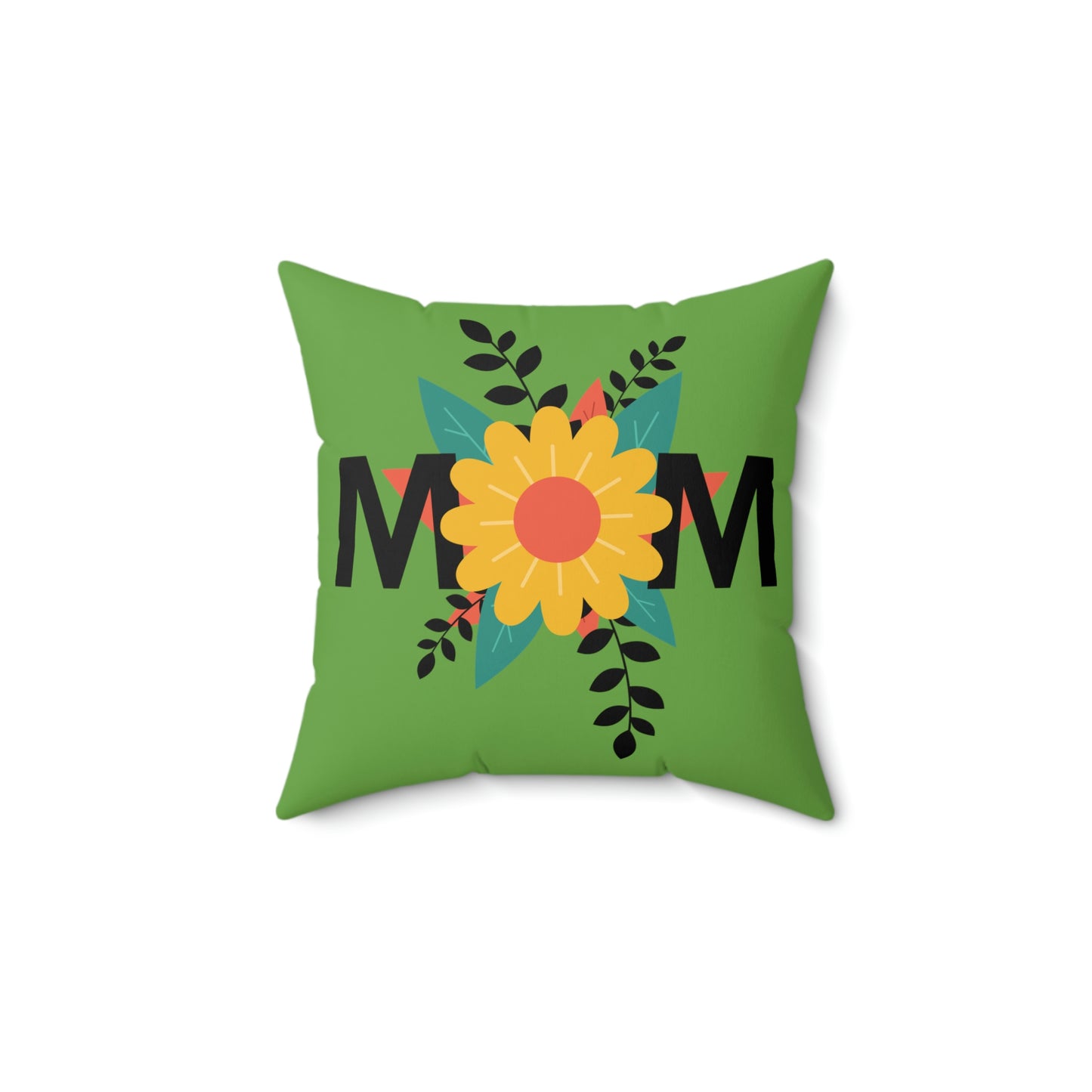 Spun Polyester Square Pillow Case "Mom Flowers on Green”