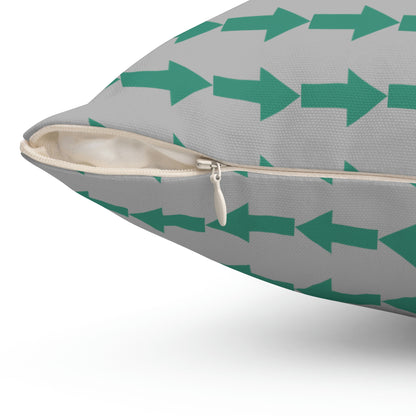 Spun Polyester Square Pillow Case "Green Arrow on Light Gray”
