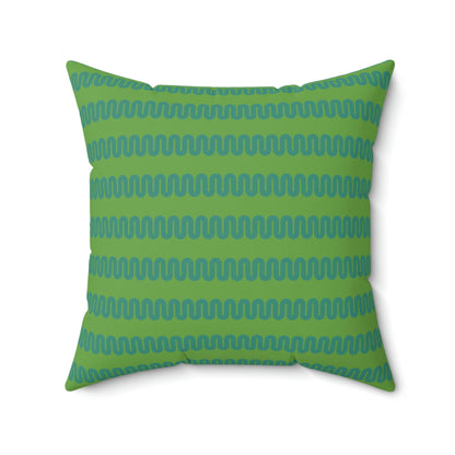 Spun Polyester Square Pillow Case “Snake Line on Green”