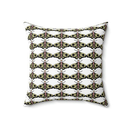 Spun Polyester Square Pillow Case “Moth Black Pattern on White”