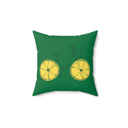 Spun Polyester Square Pillow Case “Lemon Bicycle on Dark Green”