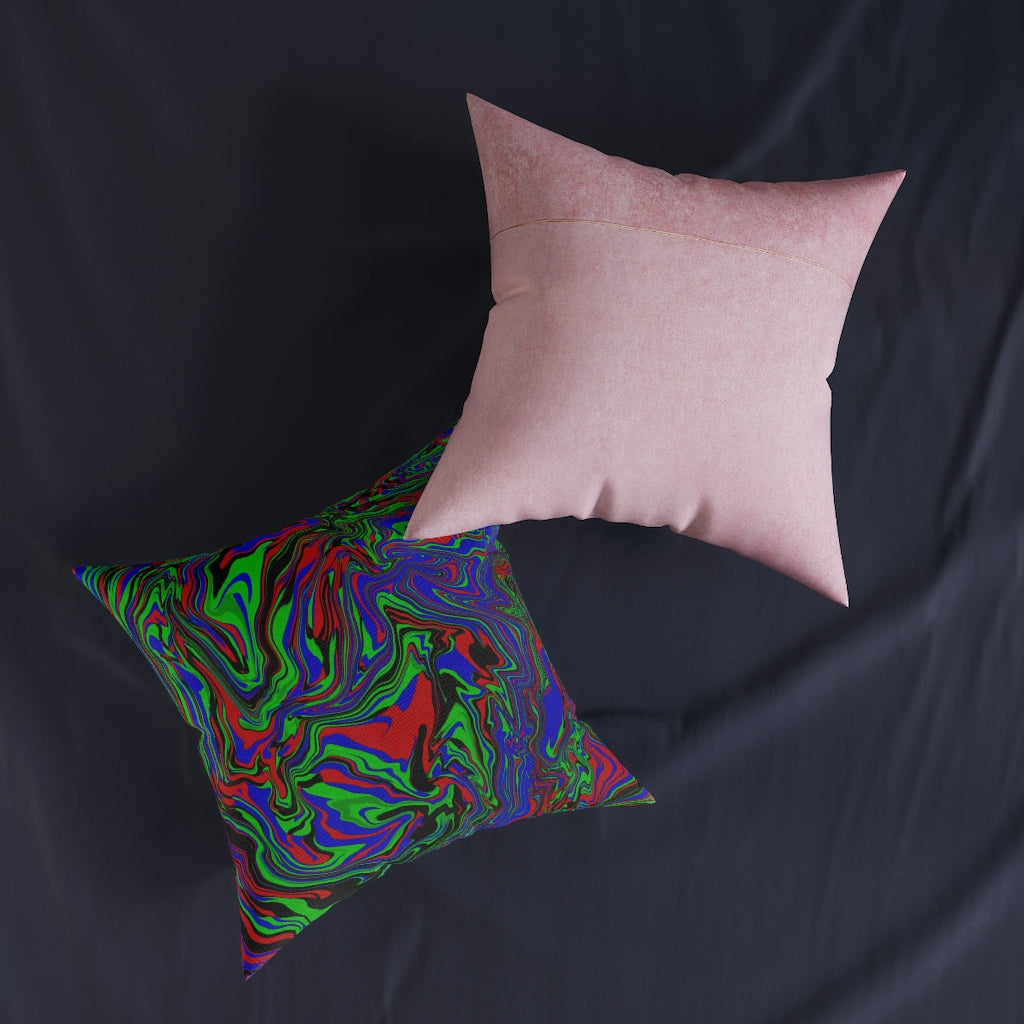 Square Pillow - Pink Back  "Psycho Fluid"