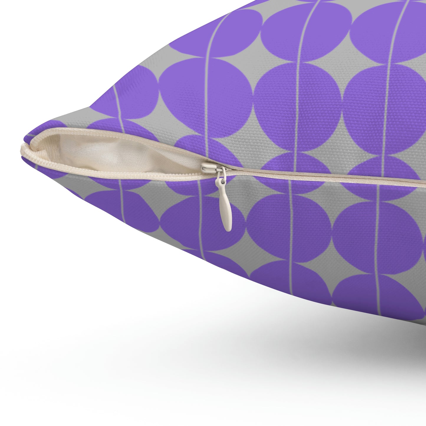 Spun Polyester Square Pillow Case "Purple Semicircle on Light Gray”