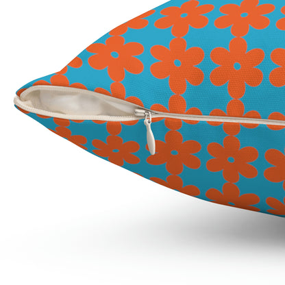Spun Polyester Square Pillow Case “Retro Flower on Turquoise”