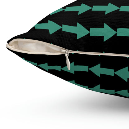 Spun Polyester Square Pillow Case "Green Arrow on Black”