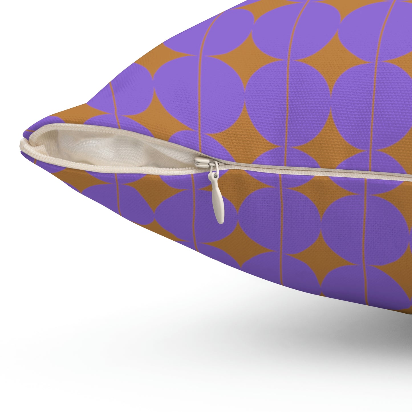 Spun Polyester Square Pillow Case "Purple Semicircle on Light Brown”