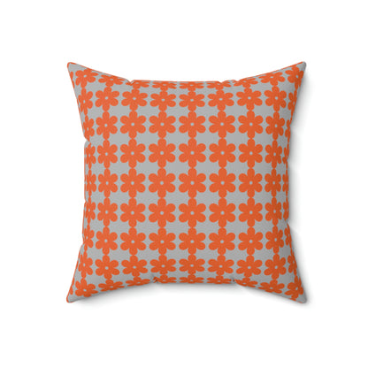 Spun Polyester Square Pillow Case “Retro Flower on Light Gray”