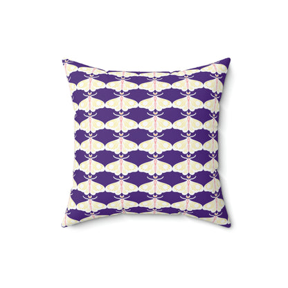 Spun Polyester Square Pillow Case “Moth White Pattern on Purple”