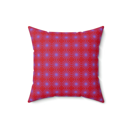 Spun Polyester Square Pillow Case “Purple Flower on Dark Red”