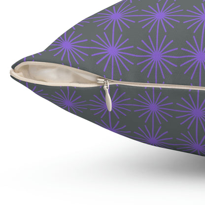 Spun Polyester Square Pillow Case “Purple Flower on Dark Gray”
