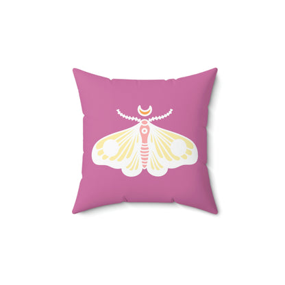 Spun Polyester Square Pillow Case “Moth White on Light Pink”