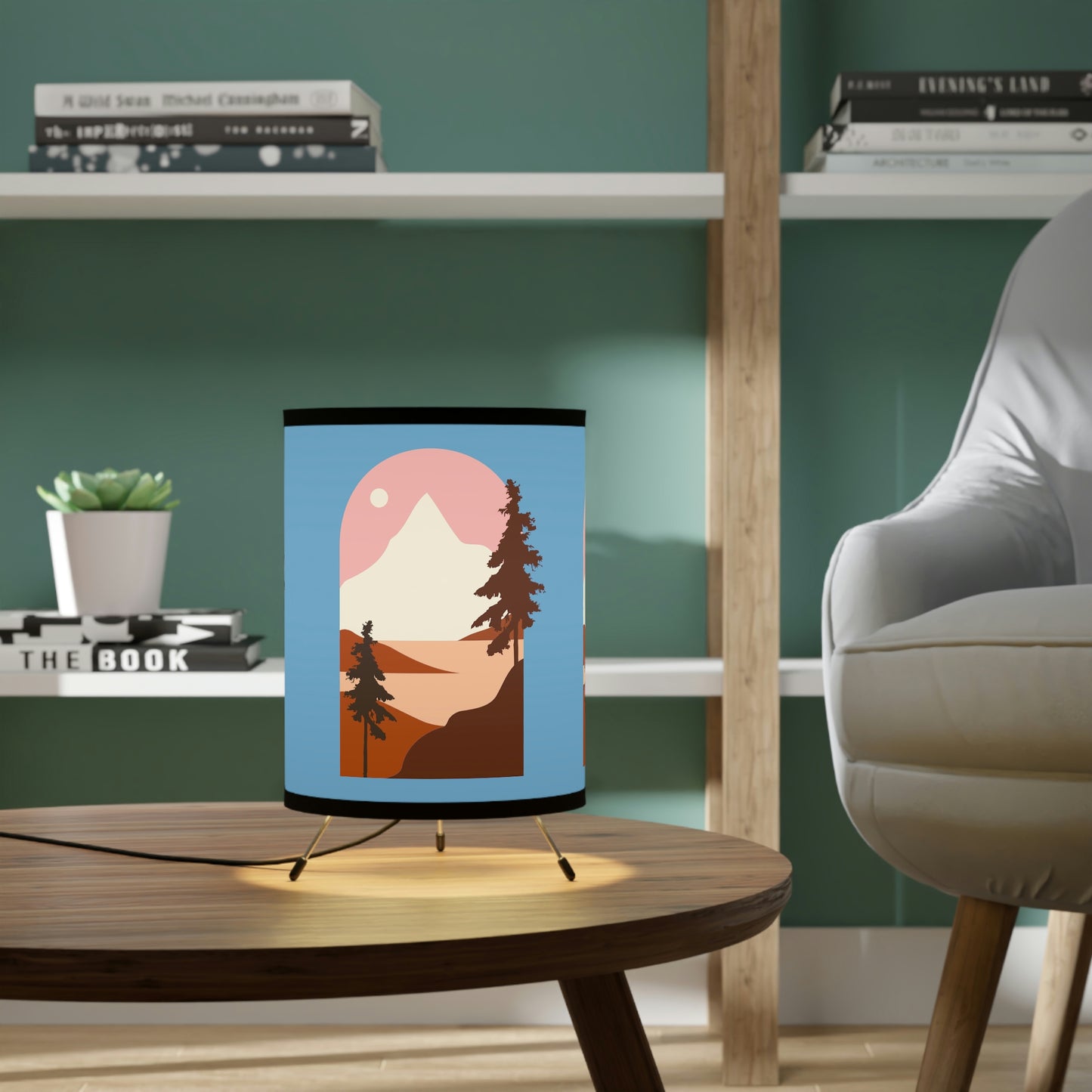 Tripod Lamp with High-Res Printed Shade, US\CA plug “Autumn Mountains”