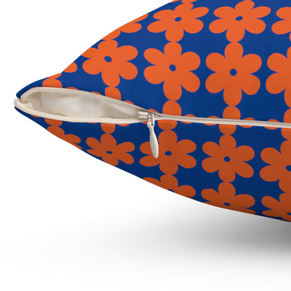 Spun Polyester Square Pillow Case “Retro Flower on Dark Blue”