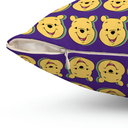 Spun Polyester Square Pillow Case “Trip Pooh on Purple”