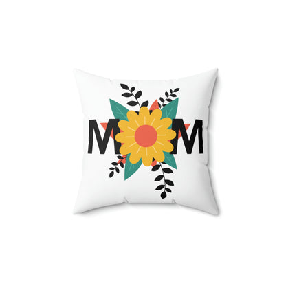 Spun Polyester Square Pillow Case "Mom Flowers on White”