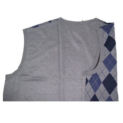 St Patrick Men's Sweater Vest V-neck Argyle Design Pattern on Front Grey Band around Neck, Arm holes, and Waist Material: Polyester Designed in USA Measurements RELAXED unstretched 3X = 33" Length (from back center of neck to waist) - 26" Width (Arm Pit to Arm Pit) 4X = 33.5" Length (from back center of neck to waist
