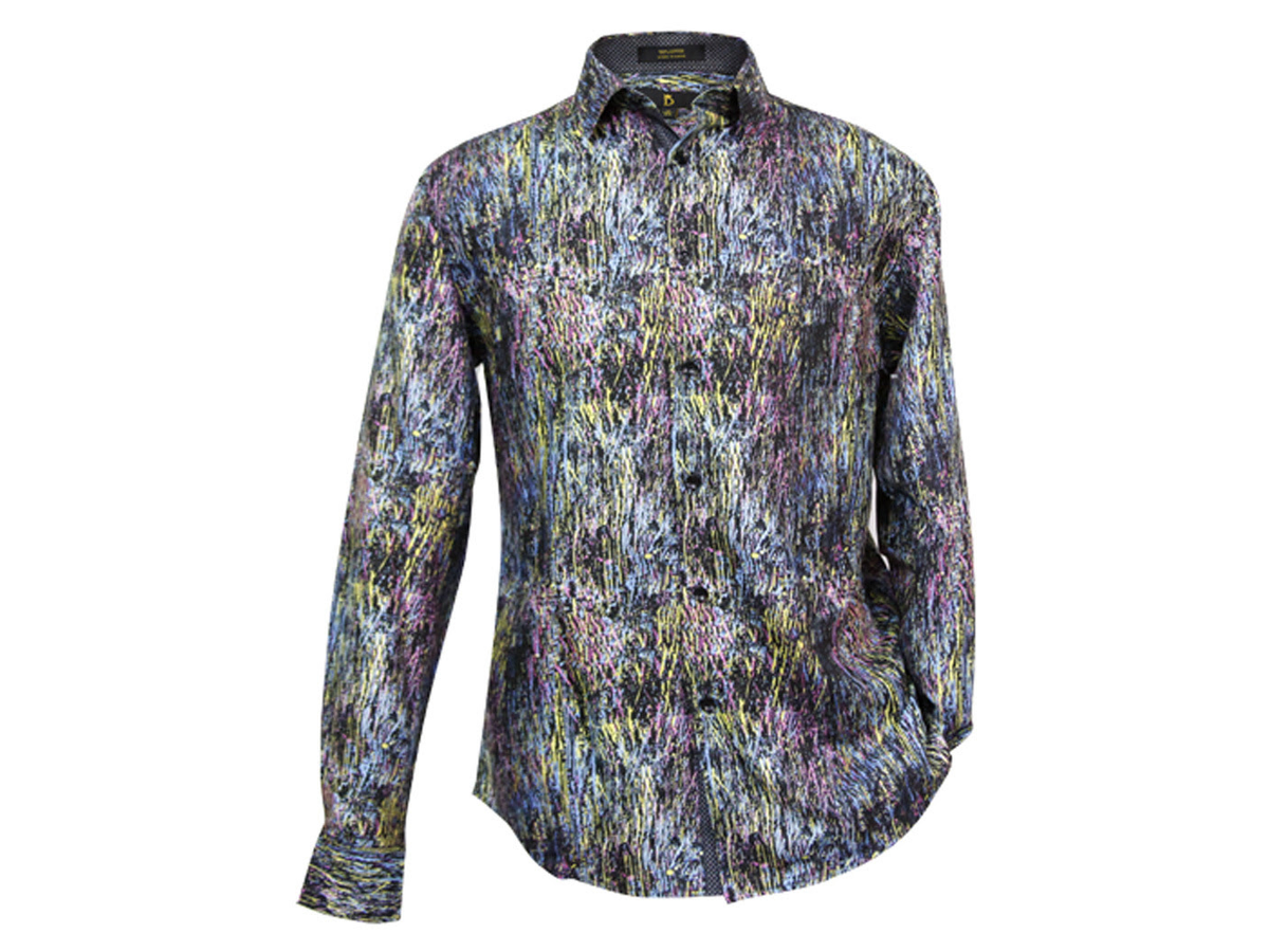MashasCorner.com  Leo Danieli MD5 Astra Men's Long Sleeve Shirt Dress Casual Button Down Front  Microfiber Digital Printed Fabric Multi-Color - Black, Pink, Blue, Yellow 100% Cotton