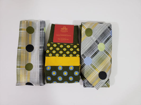 MashasCorner.com  Robert Lewis - Olive Neck Tie Hanky Socks Box 3 Set - RG004 Dark Olive