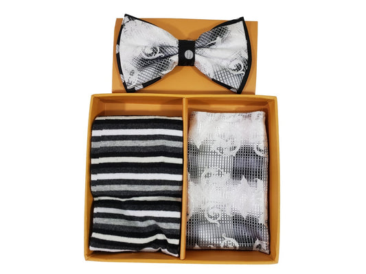 MashasCorner.com  Robert Lewis - Silver Bow Tie Hanky Socks Box 3 Set - RGB005 Silver