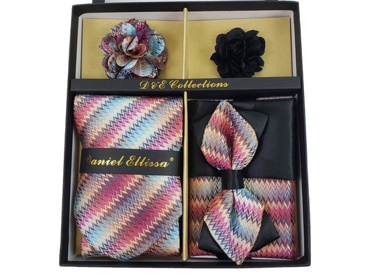 MashasCorner.com  Daniel Ellissa - Pink Blue Chevron Bow & Necktie Set - DE 132