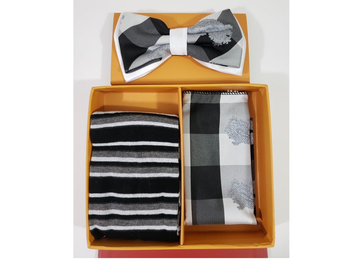 MashasCorner.com  Robert Lewis - Black Bow Tie Hanky Socks Box 3 Set - RGB002 Black