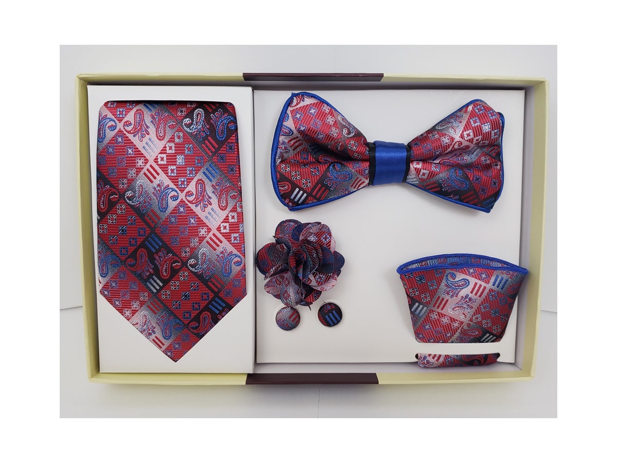 MashasCorner.com  St. Patrick - Blue Red Bow & Neck Tie Box 5 Set - GTB676-1