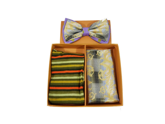 MashasCorner.com  Robert Lewis - Olive Bow Tie Hanky Socks Box 3 Set - RGB005 Olive