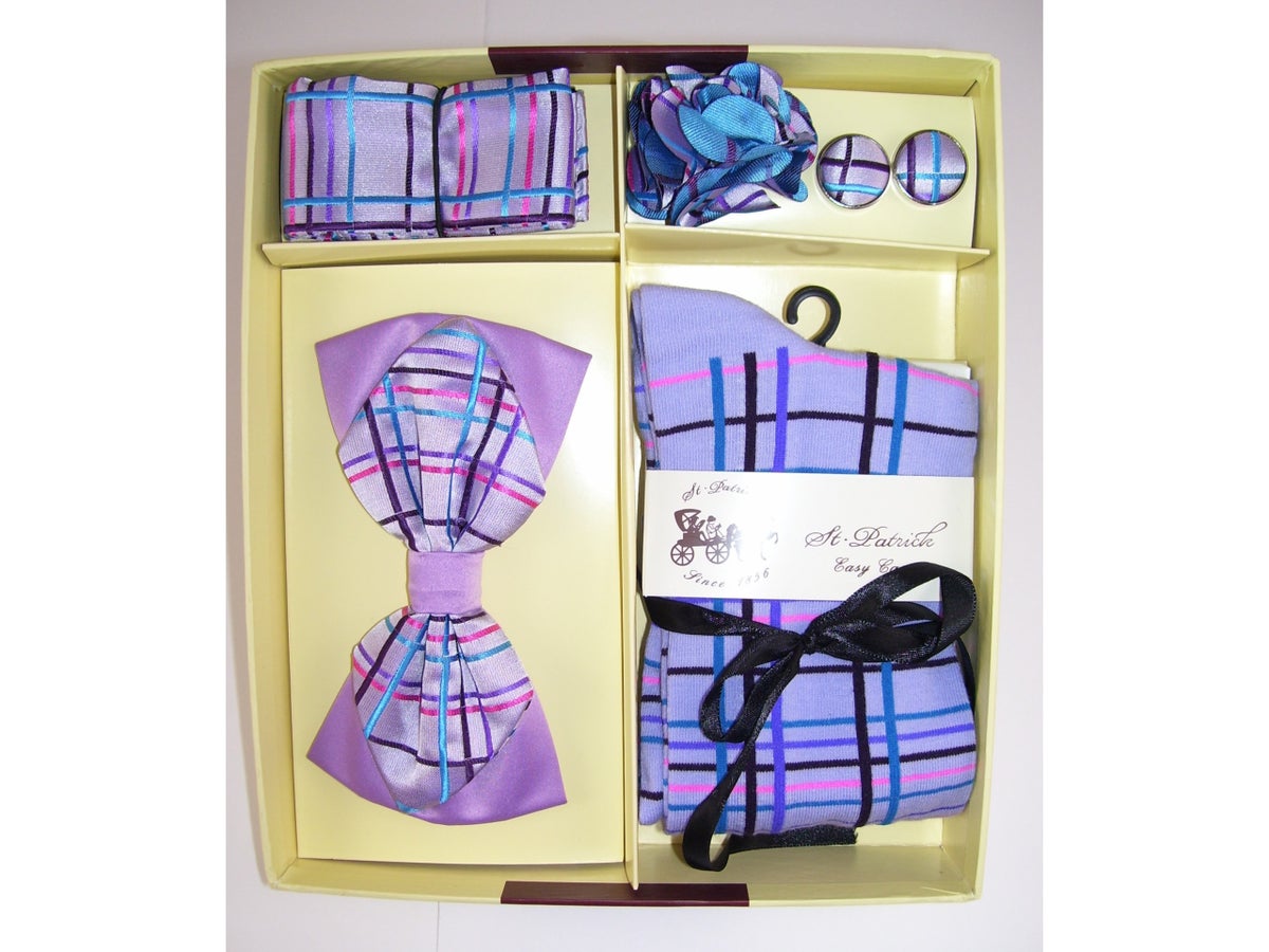 MashasCorner.com  St. Patrick - Lavender Plaid Bow Tie & Sock 5 Set - GBS 25-3