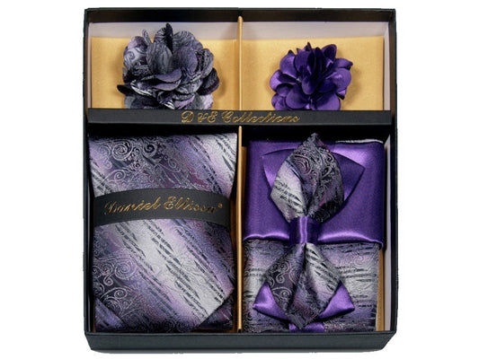 MashasCorner.com  Daniel Ellissa - Purple Silver Bow & Neck Tie 6 Set - DE 101