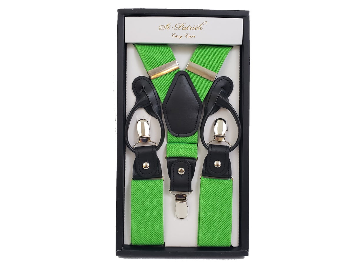 MashasCorner.com  St. Patrick - Lime Convertible Suspenders & Sock Set