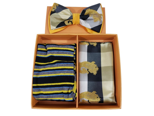 MashasCorner.com  Robert Lewis - Gold Bow Tie Hanky Socks Box 3 Set - RGB002 Gold