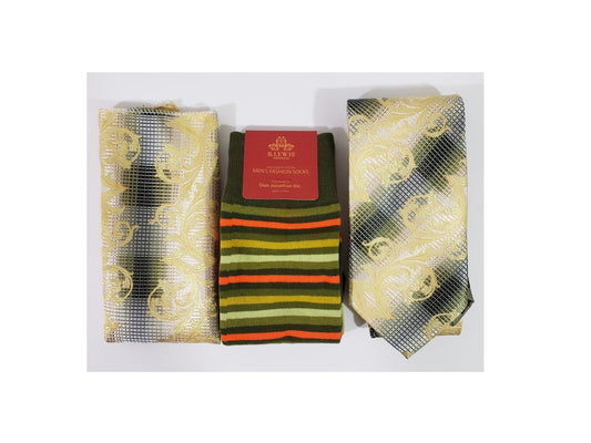 MashasCorner.com  Robert Lewis - Olive Necktie Hanky Socks Box 3 Set - RG005 Olive