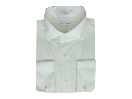 MashasCorner.com  St. Patrick Men's Formal Dress Shirt  This shirt is a French Cuff & Button Cuff Shirt.  From Office to Formal, you can add one of our Tie Sets with or without Cuff Links, and shine.  Color: White French Cuff & Convertible Cuff Sizes: 17, 18 & 19 Sleeve Length: 36/37 (All) 60% Cotton / 40% Polyester
