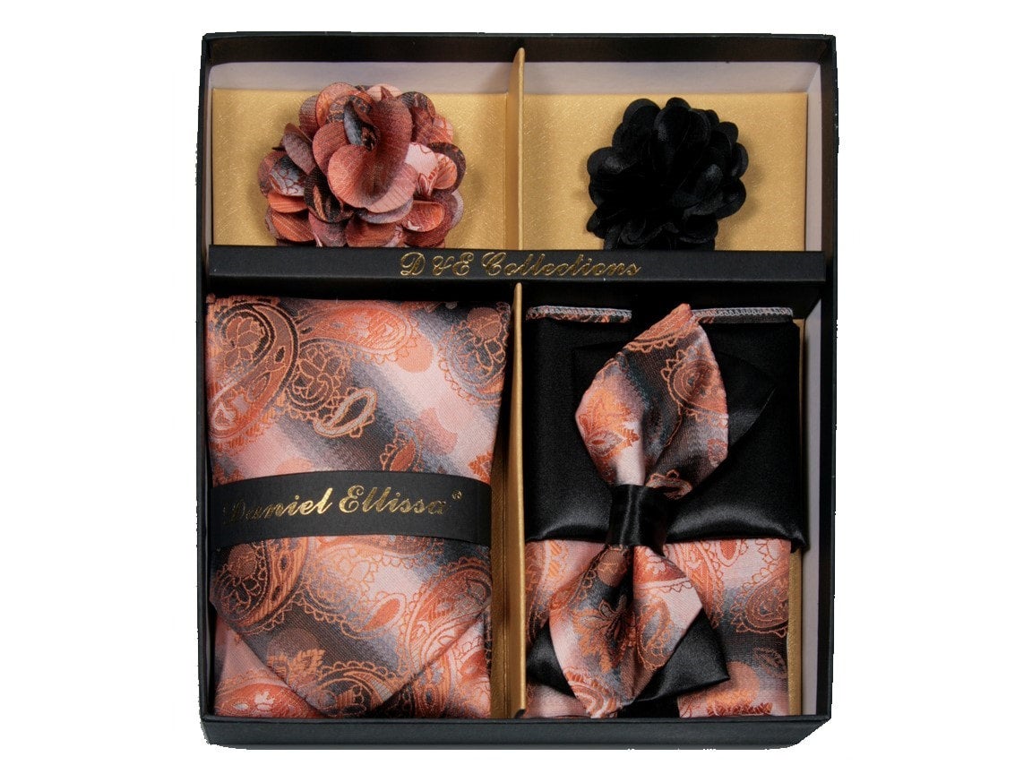 MashasCorner.com  Daniel Ellissa - Peach Paisley Bow & Neck Tie 6 Set - DE 109