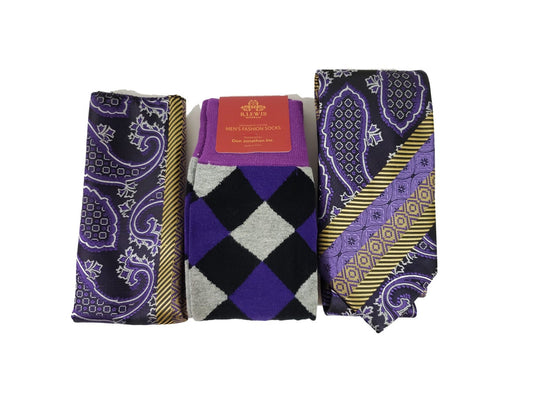 MashasCorner.com  Robert Lewis - Plum Necktie Hanky Socks Box 3 Set - RG003 Plum