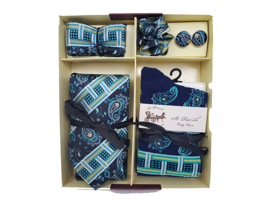 MashasCorner.com  St. Patrick - Blue Green Neck Tie & Sock Box 5 Set - GTS 30-4