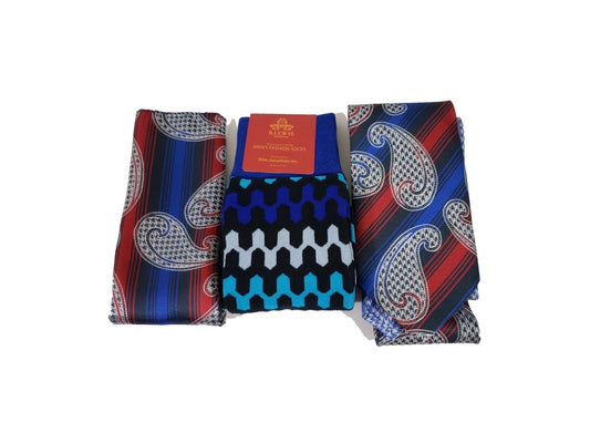 MashasCorner.com  Robert Lewis - Blue Neck Tie Handkerchief Socks Box 3 Set - RG001 Blue