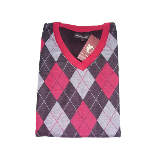 MashasCorner.com  St Patrick Men's Sweater Vest  V-neck Argyle Design Pattern on Front  Red Band around Neck, Arm holes, and Waist  Material: Polyester  Designed in USA  Measurements RELAXED unstretched