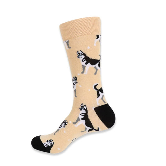 MashasCorner.com   Men's Novelty Siberian Husky Dog Socks - MCNVS19431-BEI