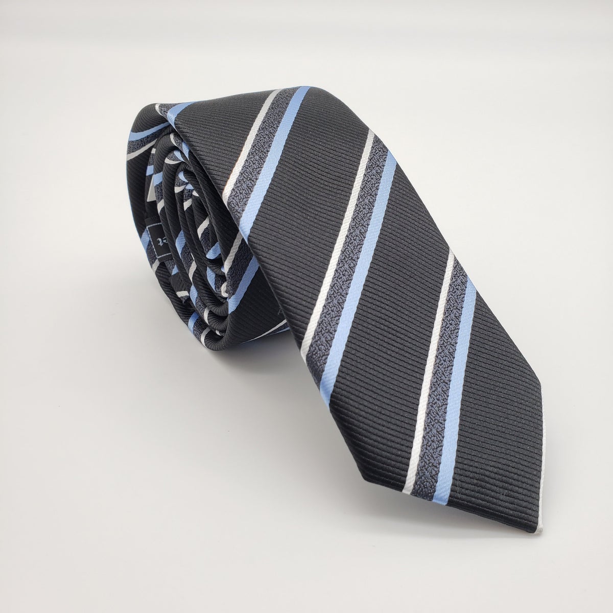 MashasCorner.com  Laurant Bennet Milano Men's Dress Skinny Neck Tie Black Blue Stripe 57"L 2 1/8"W