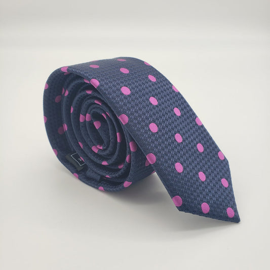 MashasCorner.com  Laurant Bennet Milano Men's Skinny Blue Pink Polka Dot Neck Tie 57"L 2 1/8"W