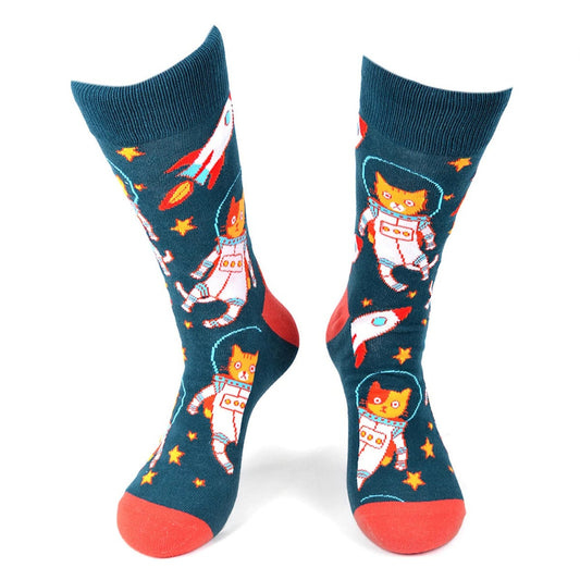 MashasCorner.com   Men's Space Cats Novelty Socks - MCNVS19549-GRNV