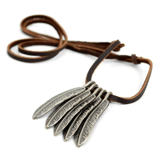 MashasCorner.com  Vintage Unisex Feather Pendant Adjustable Leather Cord Necklace - NVNCK1001